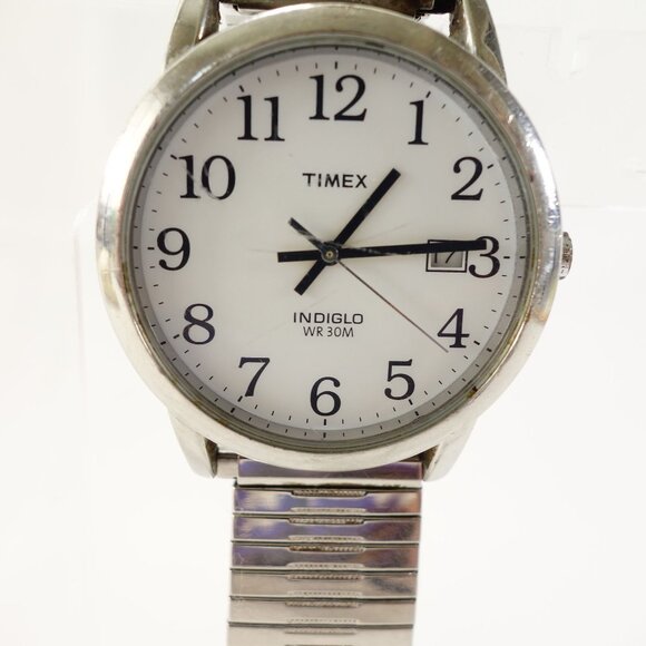Timex Indiglo Men's Watch Stretch Band Date Window Easy Read New Battery - Picture 3 of 7